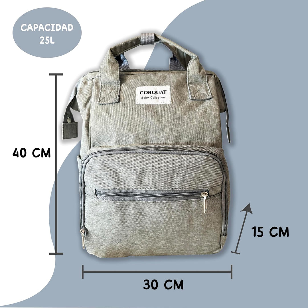 Wickelrucksack mit verschiedenen Staufächern und Riemen für den Kinderwagen, ideal für den Transport