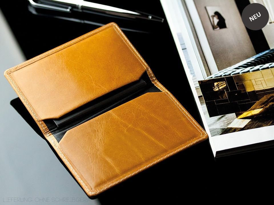 DELMON VARONE - Personalisierbares Visitenkartenetui aus Premium Vintage Anilin Leder braun, Elegant