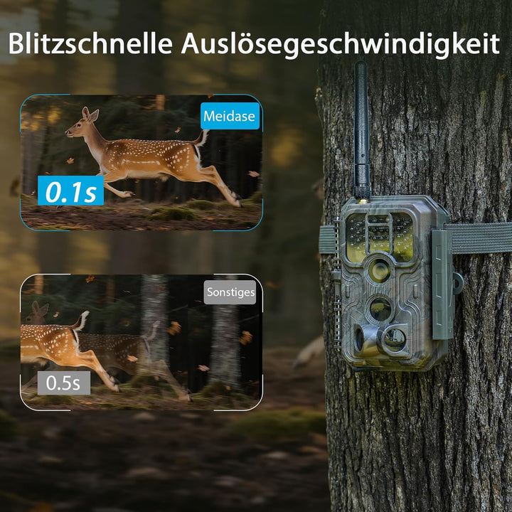 Meidase P200 Wildkamera WLAN mit App 48MP H.264 1296P, 27m Infrarot Nachtsicht Bewegungsmelder Wildt