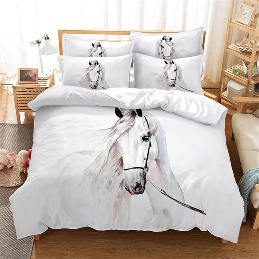 Bettwäsche Set 3 Teilig Bettbezüge 3D-Druck Tiere Pferd Motiv Bettbezug,Mikrofaser,Pflegeleicht,mit