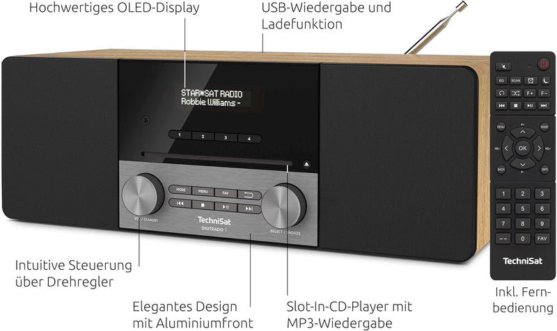 TechniSat DIGITRADIO 3 - Stereo DAB Radio Kompaktanlage (DAB+, UKW, CD-Player, Bluetooth, USB, Kopfh
