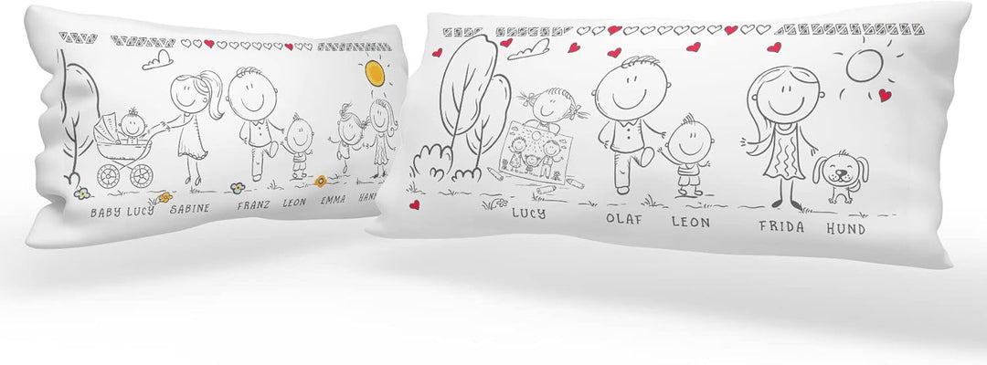 personalisiertes Kissen - Familie - Kinder, Eltern, Oma, Opa, Hund + Katze Personalisiert mit Strich