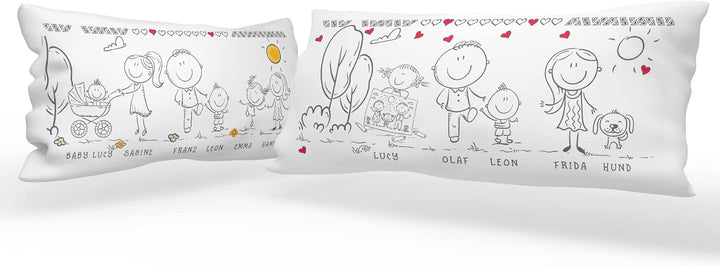 personalisiertes Kissen - Familie - Kinder, Eltern, Oma, Opa, Hund + Katze Personalisiert mit Strich
