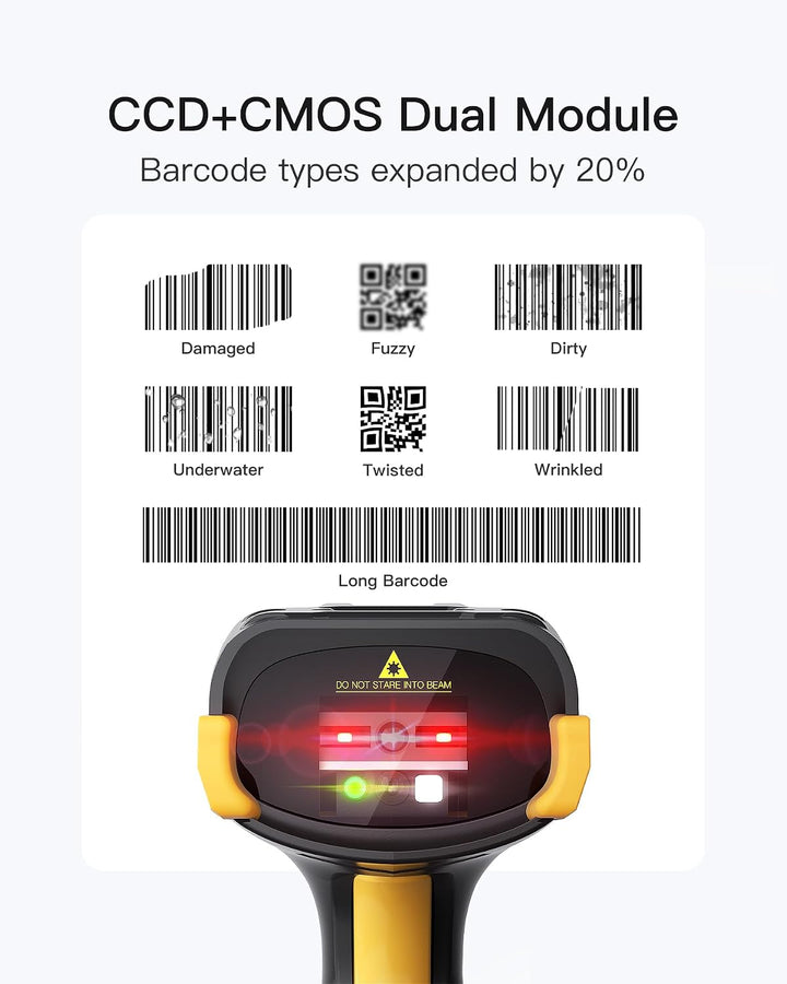 Inateck Barcode Scanner Bluetooth, 2D 1D Wireless Handheld Scanner, QR Code Scanner, mit Touchscreen