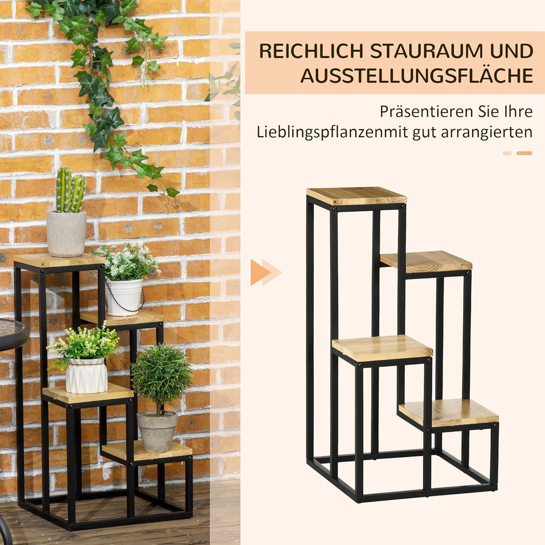 Outsunny Pflanzenregal, mehrstöckiger Pflanzenständer, Blumentreppe mit 4 Ebenen, für Garten und Bal