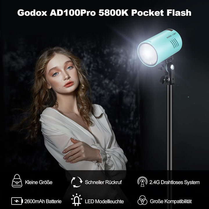 GODOX Blue AD100Pro it Strobe Light Photography,100Ws 2.4G Wireless HSS 1/8000s Outdoor Flash Light,