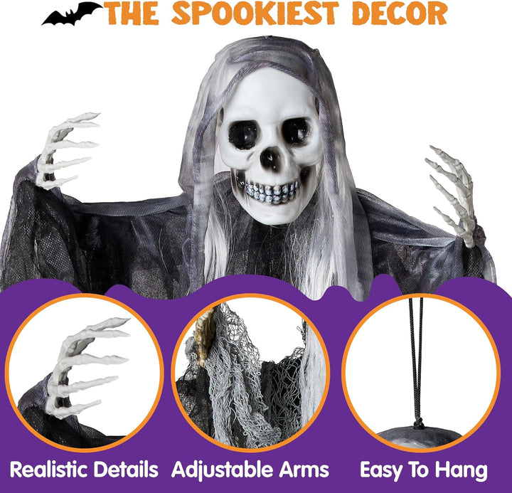 JOYIN 3 Stück Halloween-Sensenmänner zum Aufhängen, Einer 139,7 cm, Zwei 89,9 cm grosse Halloween-Sk