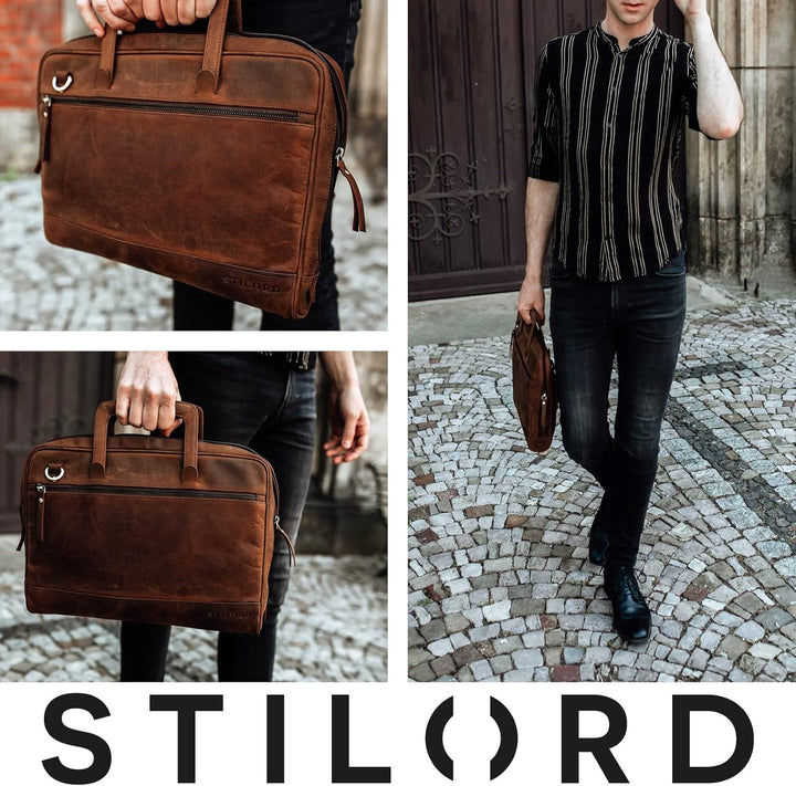 STILORD "Pierce Laptoptasche mit Griff Leder Aktentasche 15 Zoll Vintage Dokumententasche A4 Busines
