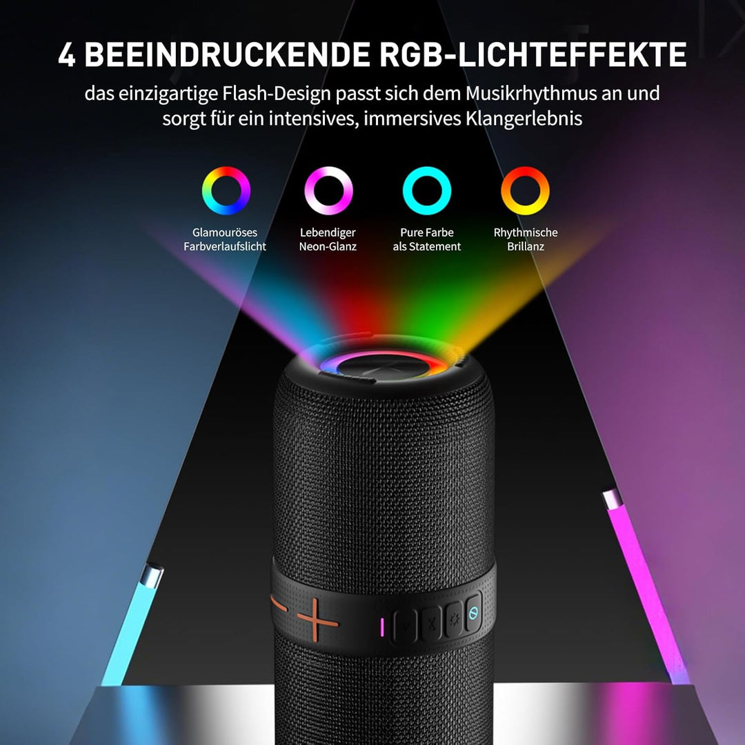 HUO JI IPX5 wasserdicht, staubdicht, RGB Beleuchtung, AUX/TF,Kabellos Box mit 40W TWS Stereo,30 Stun