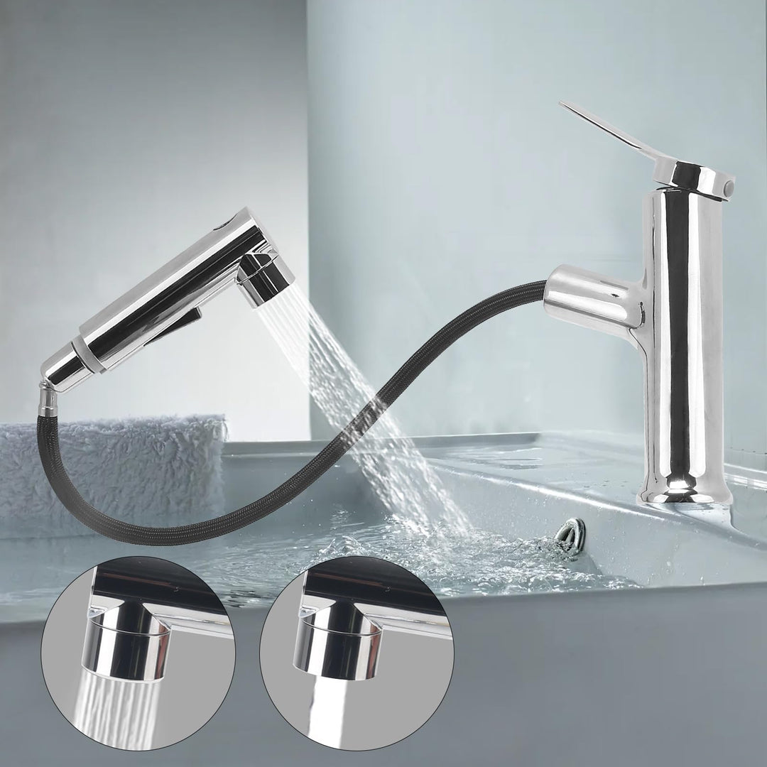 Waschtischarmatur mit Herausziehbarer Brause Wasserhahn Bad mit 3 Wasserstrahlarten Brause Kalt und