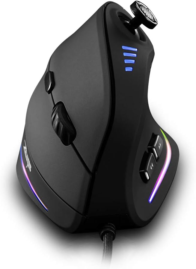 zelotes Vertikale Gaming-Maus mit Joystick, 10000 DPI ergonomische Maus, 11 programmierbare Tasten,