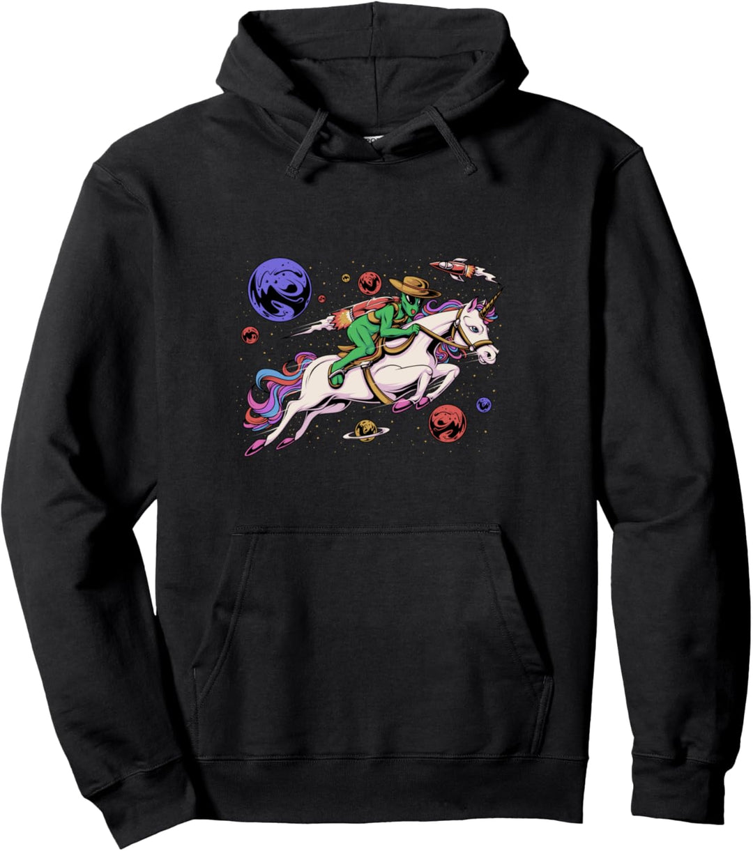 Ausserirdisches Einhorn im Weltraum reiten Pullover Hoodie