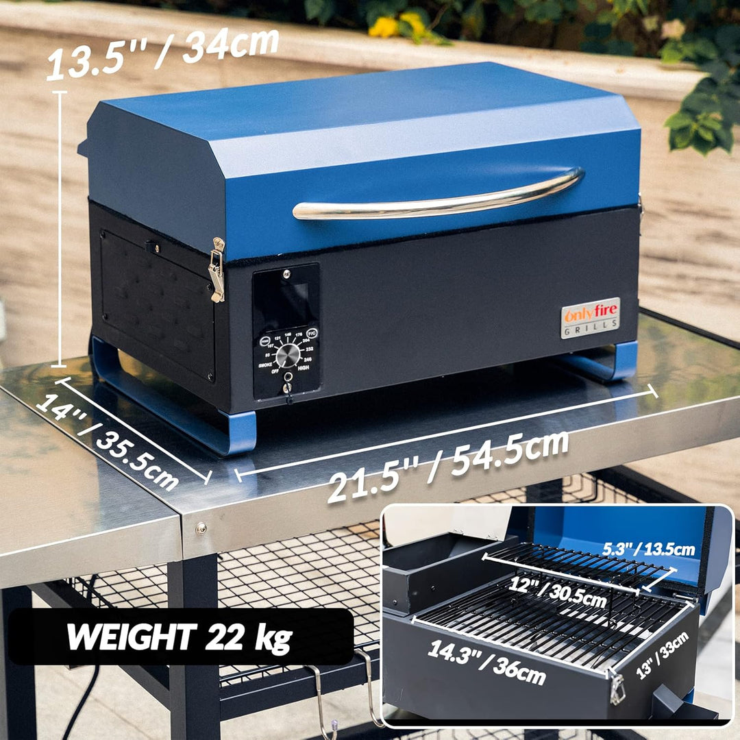 Onlyfire Pellet Smoker Grill, 8-in-1-Multifunktion Räucherofen, Pelletgrill inkl. Abdeckhaube, LED-B