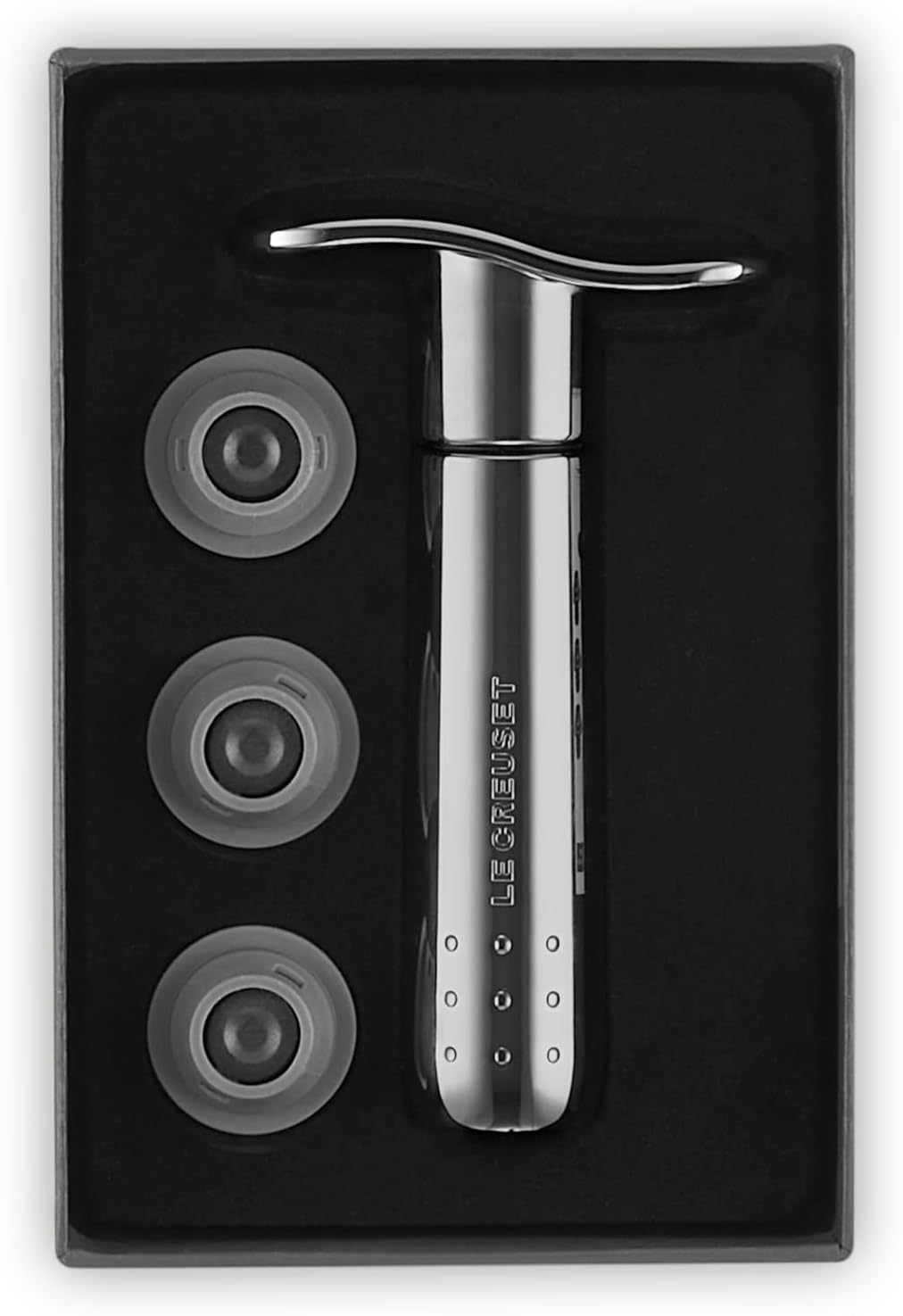 Le Creuset, Weinpumpen-Set inkl. 3 Verschlüssen, Weinkonservierung, Black Metal, Zamak, WA 137, 5901