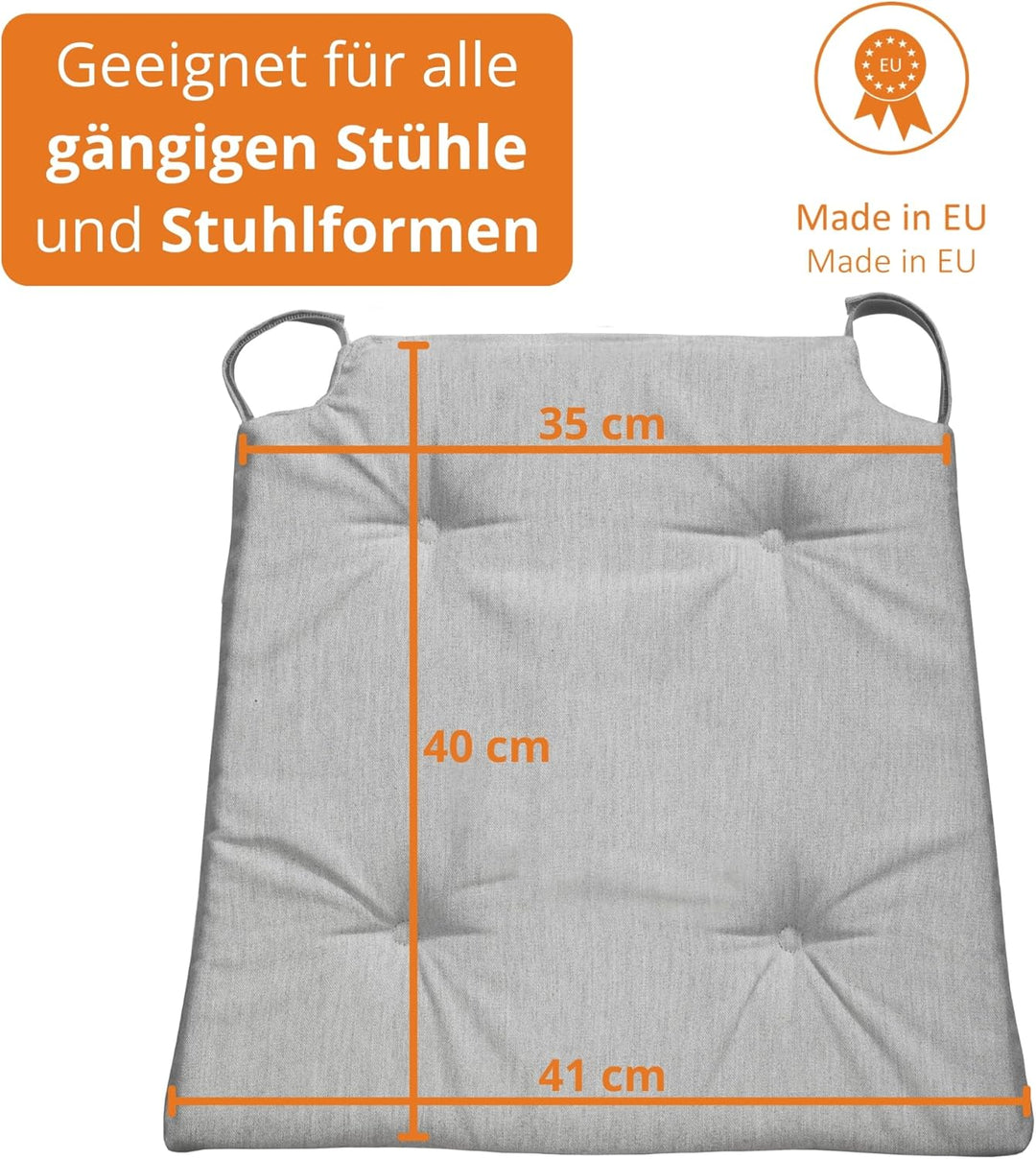sleepling 4er Set Stuhlkissen, 42 (vorne) 35 (hinten)x40x5 cm, Sitzkissen für Stuhl &amp; Bank mit Klett