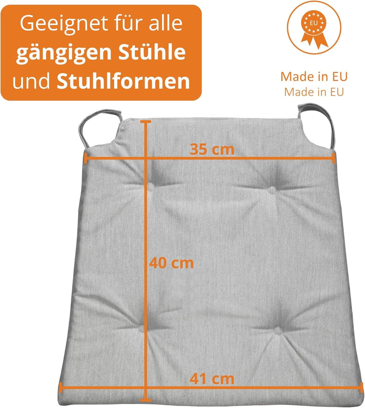 sleepling 4er Set Stuhlkissen, 42 (vorne) 35 (hinten)x40x5 cm, Sitzkissen für Stuhl &amp; Bank mit Klett