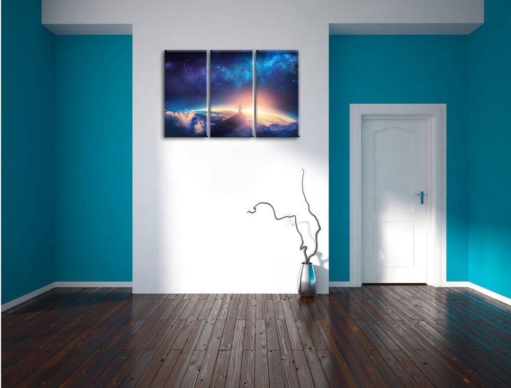 Pixxprint der Mann auf dem Berg als Leinwandbild/Grösse: 3 Teilig (120x80 cm) cm/Wandbild/Kunstdruck