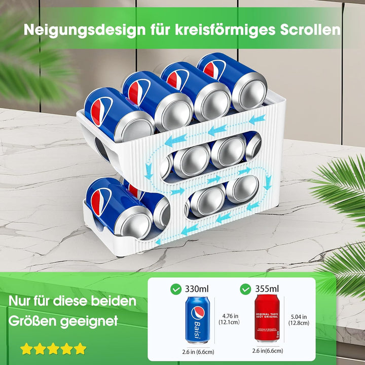 2 Packung Kühlschrank-Dosenspender, Dosenregal, stabiler weisser rollender Kunststoff-Dosenhalter, G