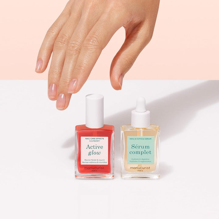 Manucurist Healthy Glow Duo - Active Glow Raspberry (Pink) Repairing Nail Polish Care & Complete Nai