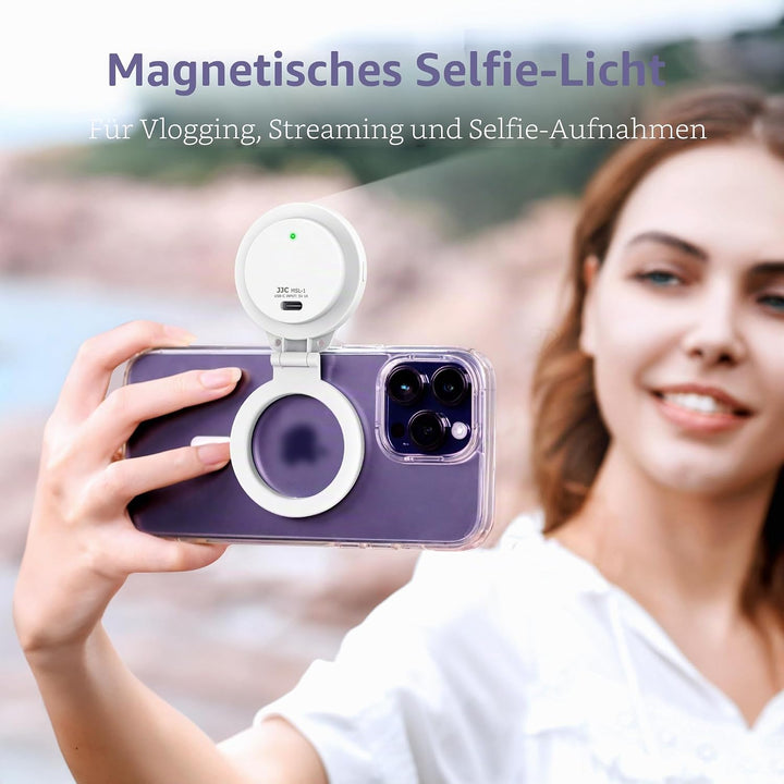 JJC Magnetisches LED-Selfie-Ringlicht Handy Selfie Mirror mit 3 Helligkeitseinstellungen – rastet au