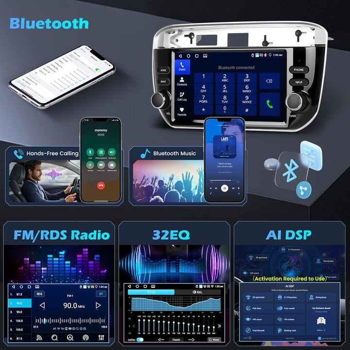 Hikity 4G+64G Autoradio Android 15 für FIAT Punto 2012-2016 mit 7-Zoll-Touchscreen, Stereo Radio mit