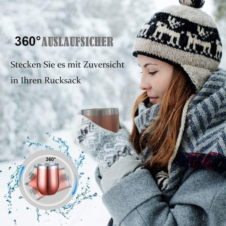 Weinbecher aus Edelstahl, 2 Stück 12OZ Weingläser to go, hält 5h heiss/ 10h kalt, BPA-frei, Doppelwa