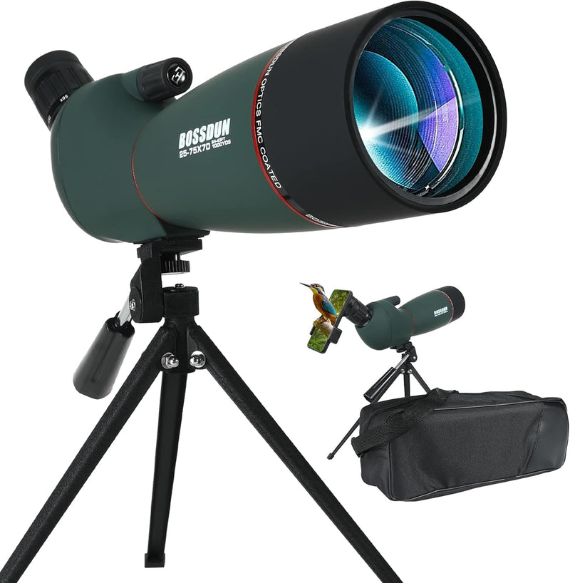 25-75x70 HD Spektiv Sportschützen mit Stativ- und Smartphone-Adapter, Zoom Bak4 Prism FMC Lens 45-Gr