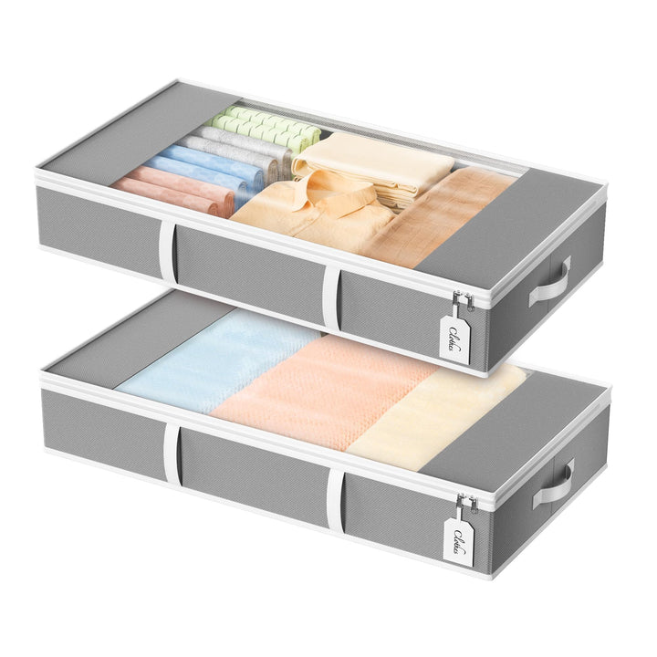 LAMU 2 Stück Unterbettkommode, Unterbett Aufbewahrungsboxen, 54L faltbare Unterbett Storage Taschen