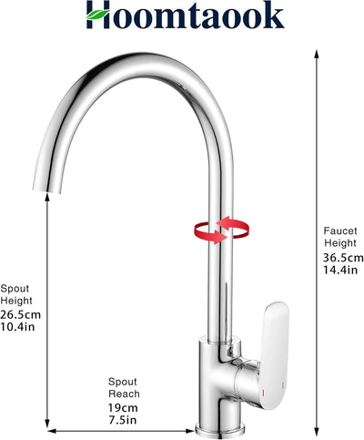 Hoomtaook Wasserhahn Küche Küchenarmatur Mischbatterie Küche Single Lever Um 360° Drehbar Messing Ve