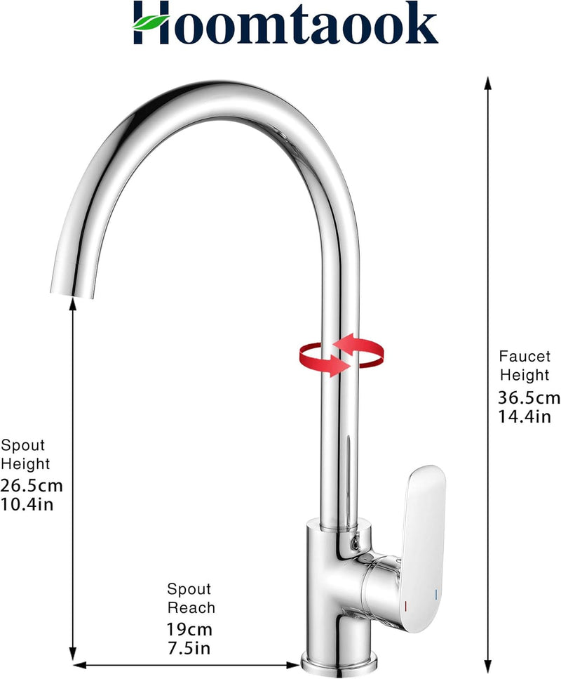 Hoomtaook Wasserhahn Küche Küchenarmatur Mischbatterie Küche Single Lever Um 360° Drehbar Messing Ve