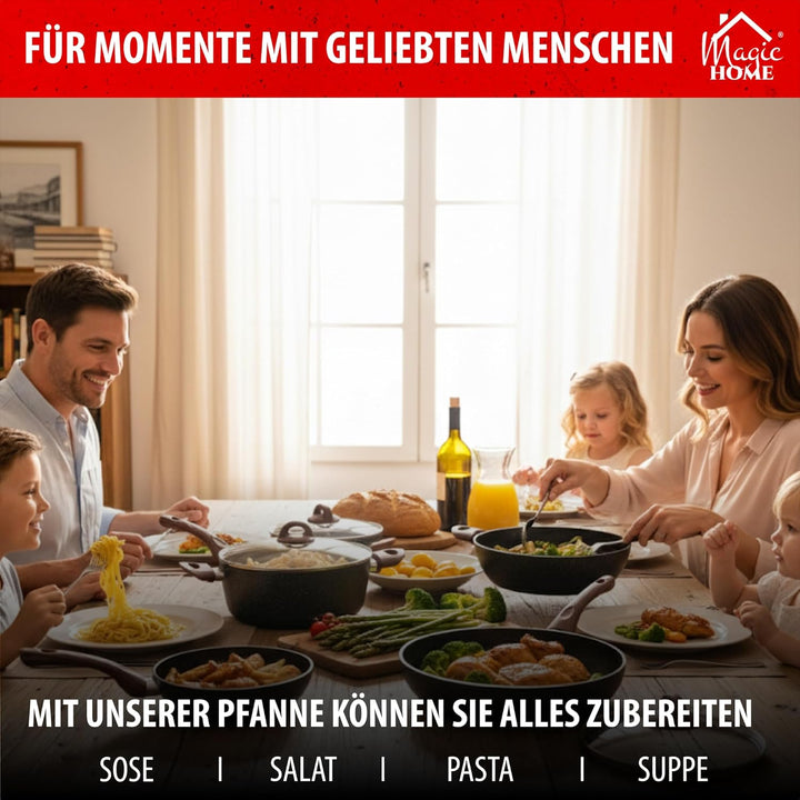 MAGIC HOME Stielkasserolle 16 cm INDUKTION | Marmor Antihaft Kasserolle mit Deckel | Kleiner Topf |
