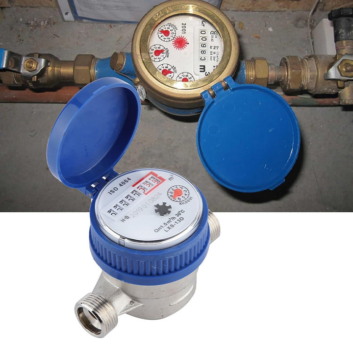 1/2 Zoll Wasserzähler, 15mm Geeicht Gartenwasserzähler, Kaltwasser Zapfhahnzähler mit Armaturen Schu