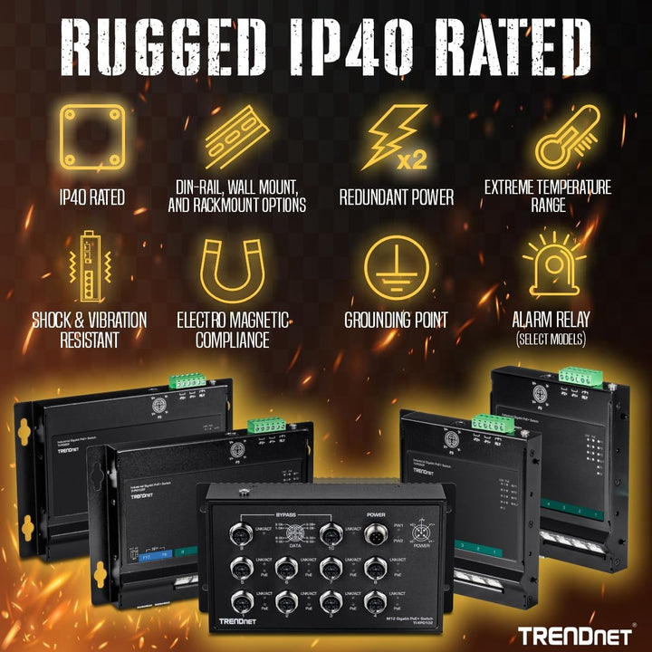 TRENDnet TI-PG50F Industrieller Gigabit-Poe+-Switch mit 5 Ports zur Wandmontage von vorne, 5X Gigabi