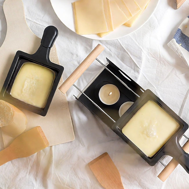 ideoon Raclette-Teelicht für 2 Personen, Raclette Set ohne Strom inkl. Teelichtern und Schaber, Meta