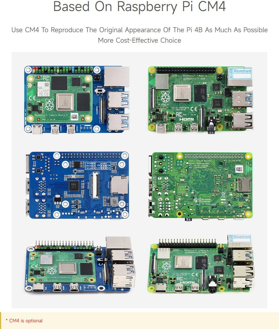Waveshare CM4-to-Pi4-Adapter for Raspberry Pi CM4, Alternative Solution for Raspberry Pi 4B(Can be U