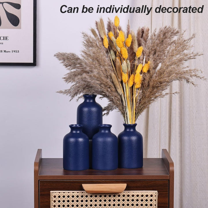 Blaue Keramik Knospe Vasen Set von 6 - wasserdichte Blaue kleine Vase, Landhaus Land Blaue Vasen Hom