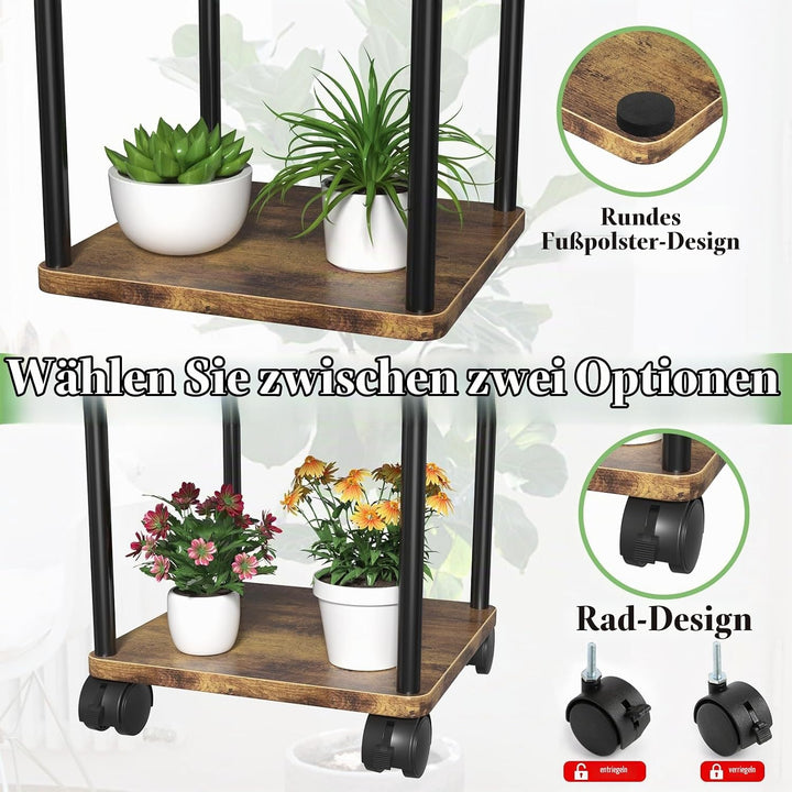Blumenständer Pflanzenständer 5 Tier Holz, Pflanzenregal Mit Abnehmbaren Rollen, Modernes Blumenrega