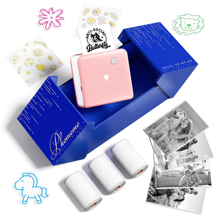 Phomemo Mini Thermodrucker – P2S Fotodrucker für Smartphone, Tragbarer Kabelloser Notizdrucker mit 3