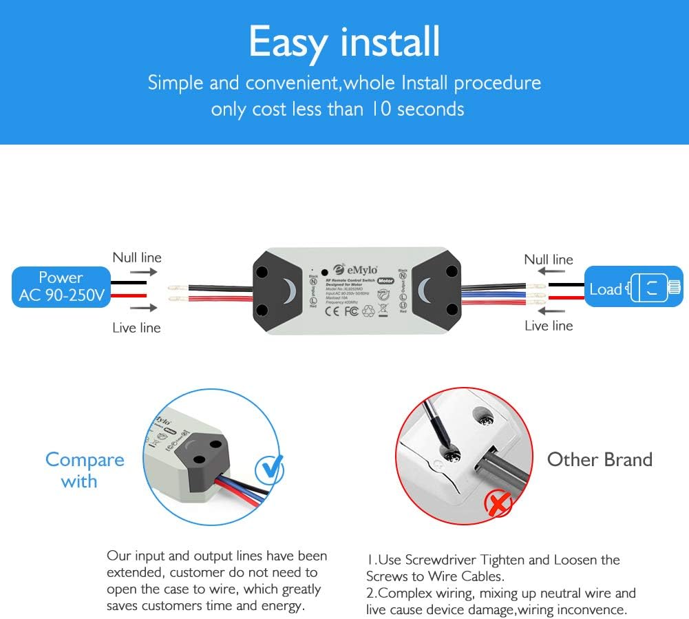 eMylo Smart Wireless RF Motor Controller Schalter Relaismodul AC 220V Motor Fernsteuerungsschalter 9