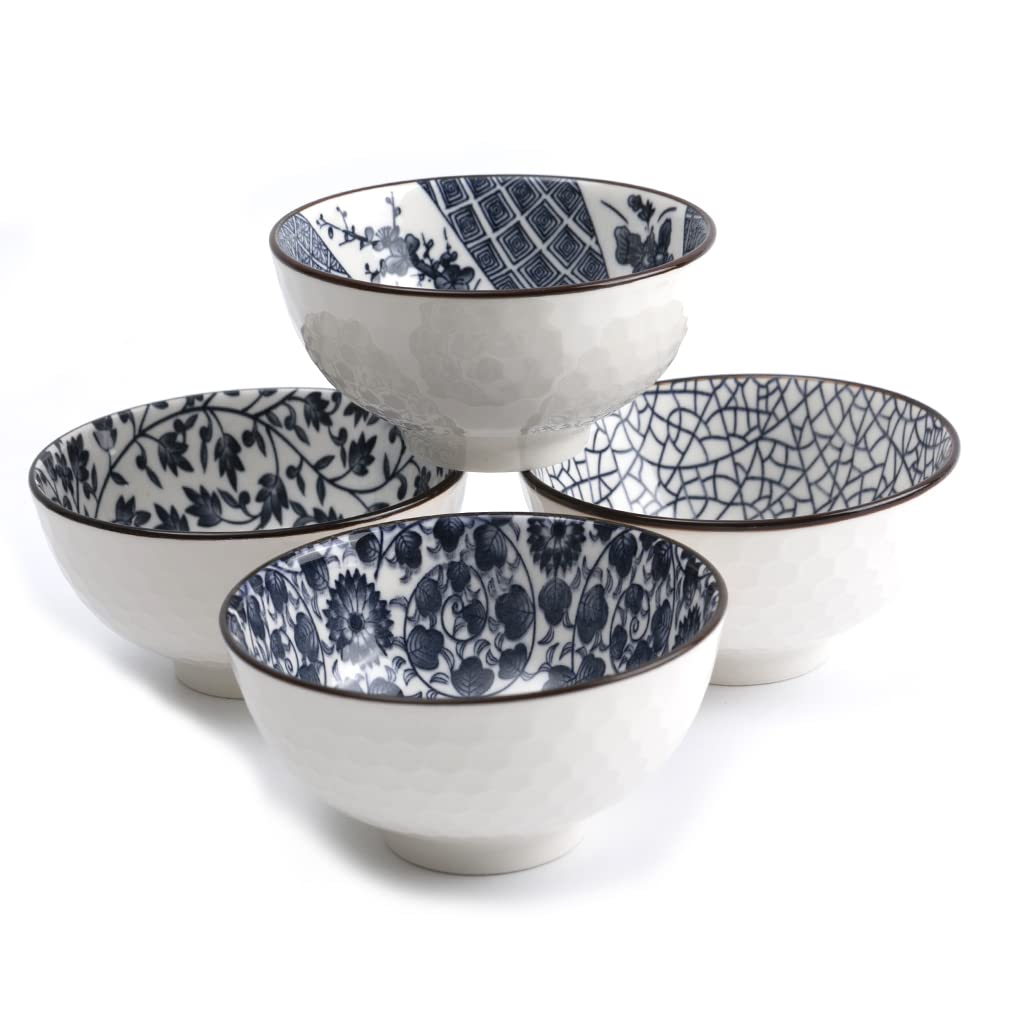 lachineuse - Set aus 4 traditionellen japanischen Schalen - Bicolore Motive - Reisschalen 11 cm - As
