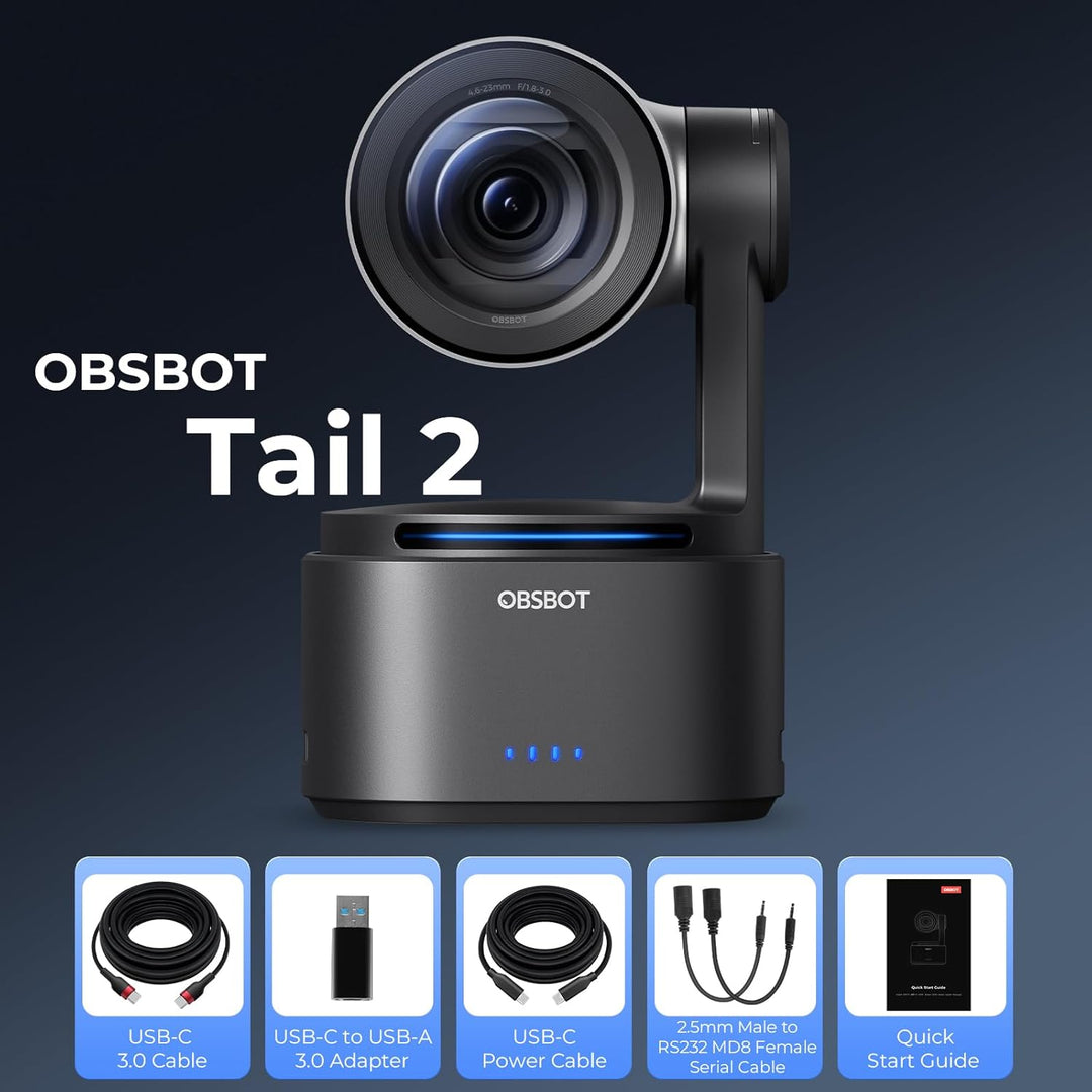 OBSBOT Tail 2 4K PTZR NDI-Kamera 60fps, 5X Optischer Zoom, AI Auto Tracking, 1/1,5 Zoll 50MP, HDMI/S