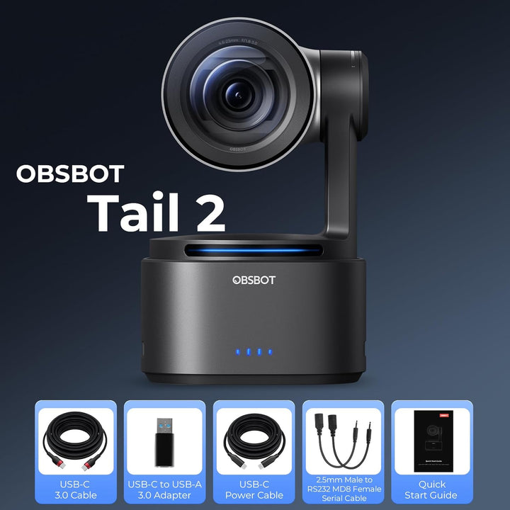 OBSBOT Tail 2 4K PTZR NDI-Kamera 60fps, 5X Optischer Zoom, AI Auto Tracking, 1/1,5 Zoll 50MP, HDMI/S