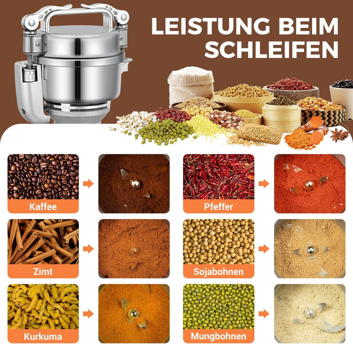 Elektrische Getreidemühle Mühle, 100g Kommerzielle Gewürzmühle 400W Edelstahl Pulverisator Trockenma
