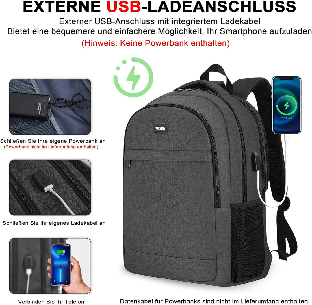 TANTOMI Rucksack Herren, Gross Laptop Rucksack 17 Zoll Schulrucksack Laptoptasche mit USB Ladeanschl