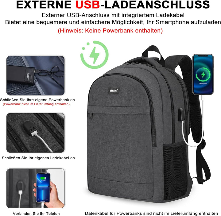TANTOMI Rucksack Herren, Gross Laptop Rucksack 17 Zoll Schulrucksack Laptoptasche mit USB Ladeanschl
