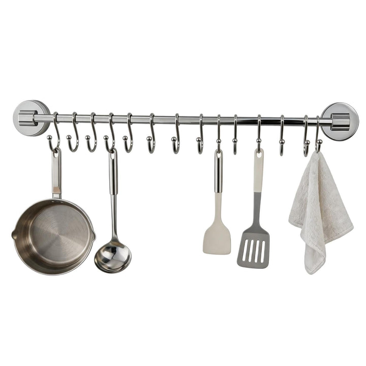 Küchenhakenleiste mit 12 Haken S, Saugnapfmontage, Wandorganizer OHNE BOHREN, Traglast 10 kg, für Tö
