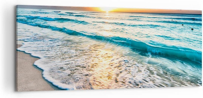 Wandbilder Dekoration Wohnzimmer Meer Welle Strand Panorama Bilder auf Leinwand 120x50cm Leinwandbil