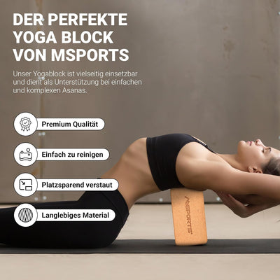 MSPORTS Yogablock Premium I 2er Pack Yogaklotz Kork 2x Yogablöcke, Kork 2x Yogablöcke