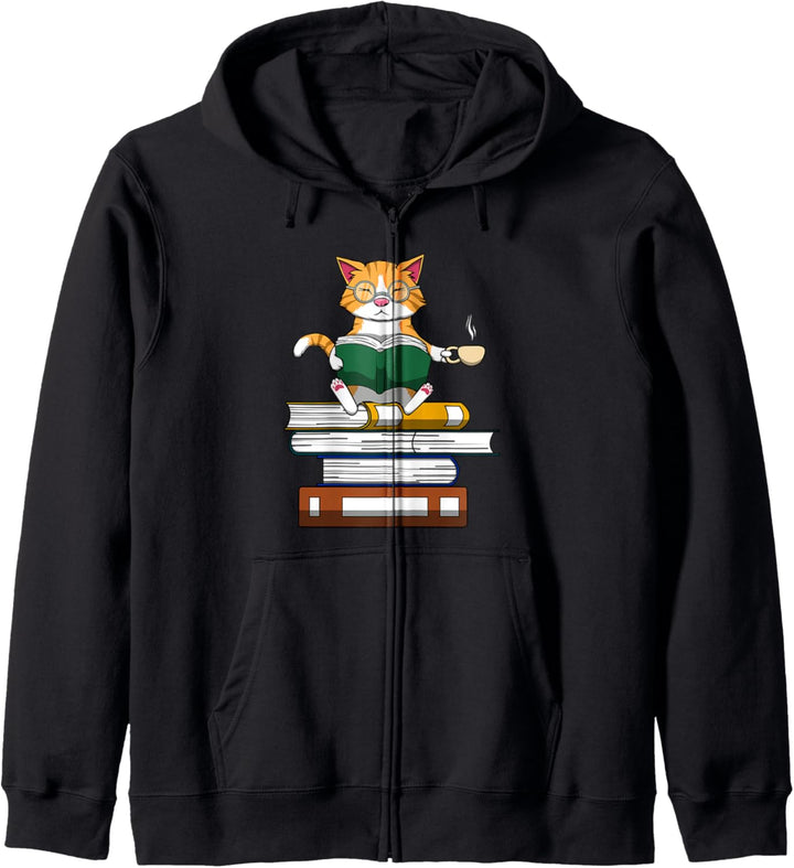 Buch lesende Katze für Kaffee Fans Kapuzenjacke
