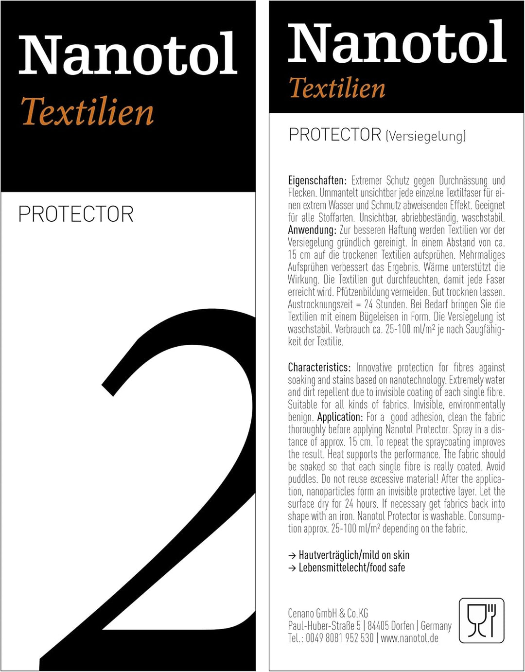 Nanotol Imprägnierung mit Nanotechnik für 20 m² Textilien aller Art (z.B. Cabrio-Verdeck, Zelt, Gart